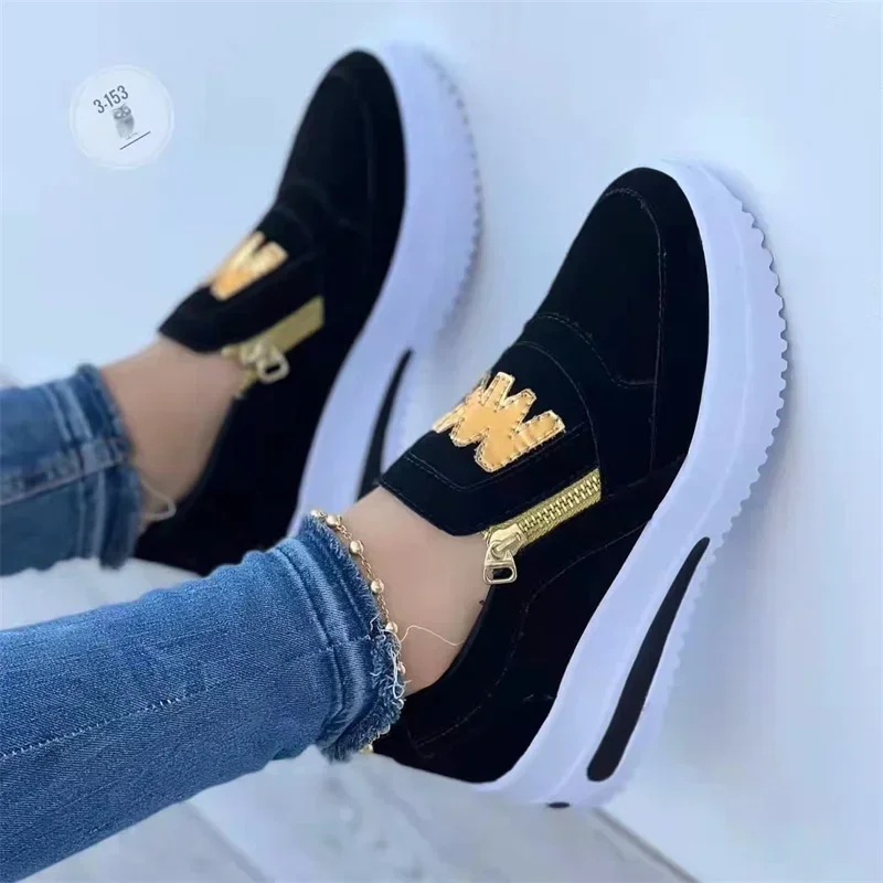 2024 New Women Casual Sneakers M Printed Side Zipper Platform Plus Size Vulcanized Shoes Sneakers Women Flats Zapatos De Mujer