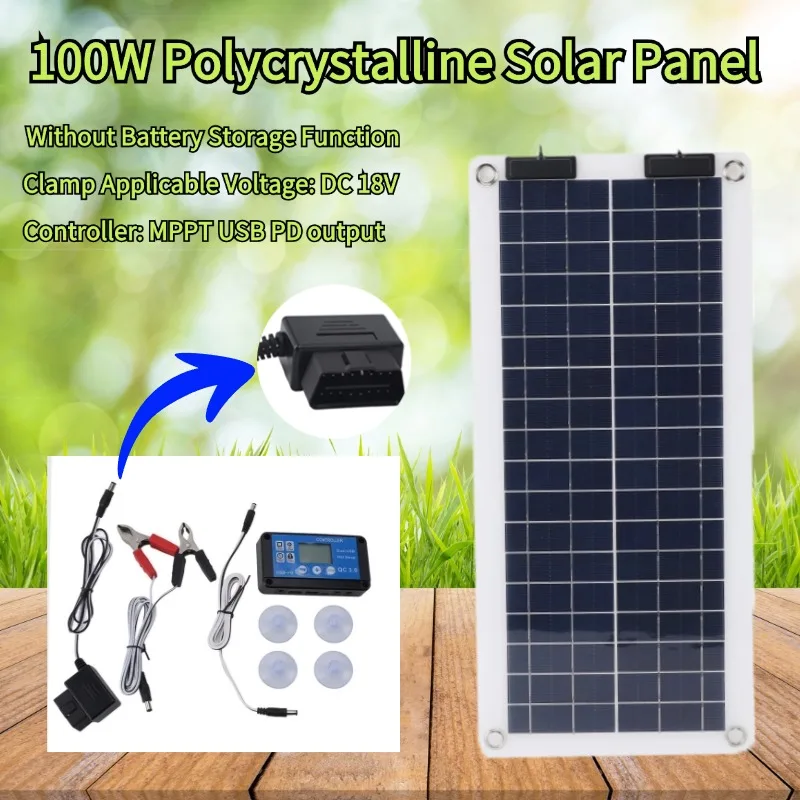 100W Solar Panel Charger Waterproof Trickle Charger Solar Battery Maintainer Dual Output for 18V Car RV Boat Motorcycle