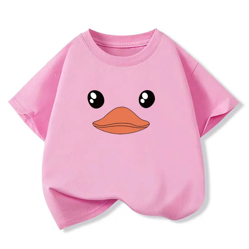 Duck Smiling Face Graphic Print Baby Girls T-shirt Cotton Tops Tee 2025 Summer Fashion Kids T Shirt Teen 6 8 10 12 Years