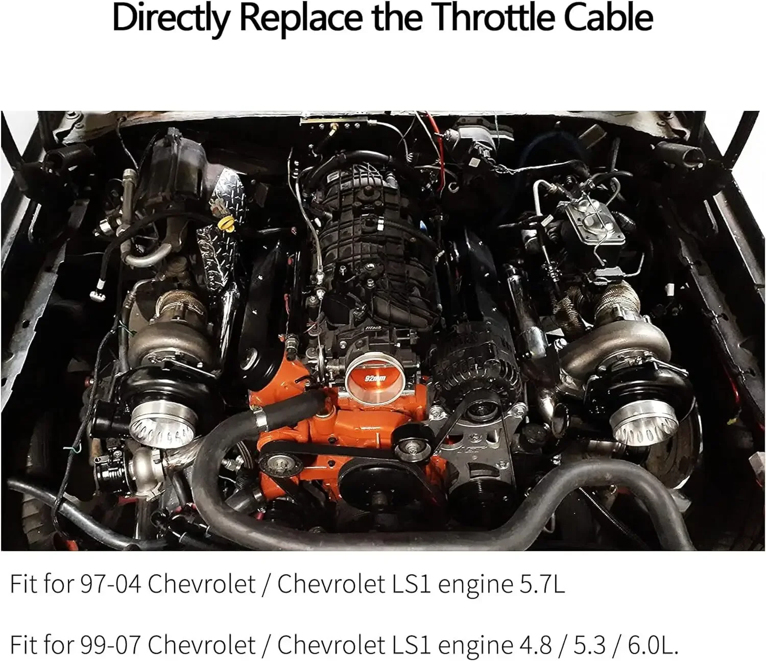 24" Stainless Steel Braided Engine Throttle Gas Cable Kit For 1997-2004 Chevy LS1 Engines 5.7L 1999-2007 4.8L 5.3L 6.0L Engines