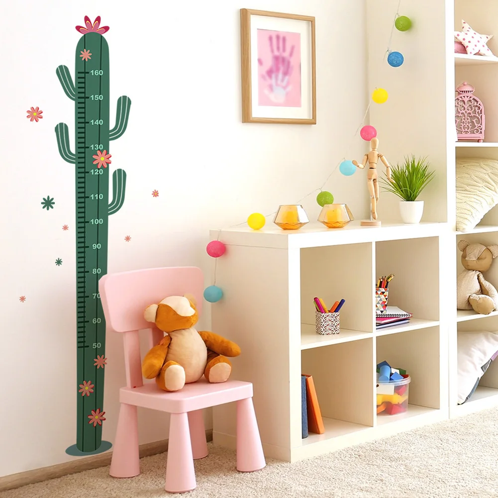 Cartoon Cactus Height Scale Wall Sticker Kids Room Decor Self-adhesive Mural Height Measurement Bedroom Home Decoration Decals
