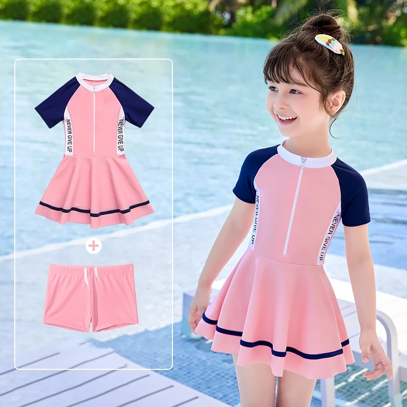 Girls UPF50+UV Protection Short Sleeve WaterProof Bathing SwimWear Kids One Piece Athletic Long Sleeve Surfing Beach Swim Skirts