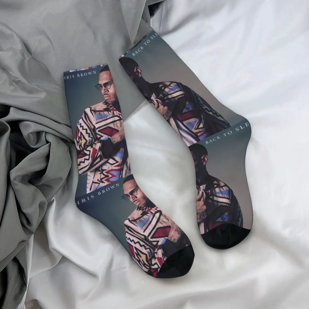 Unisex Vintage Breezy Chris Brown Compressão Meias, Harajuku Seamless Impresso Novidade Crew Sock, Harajuku dos homens