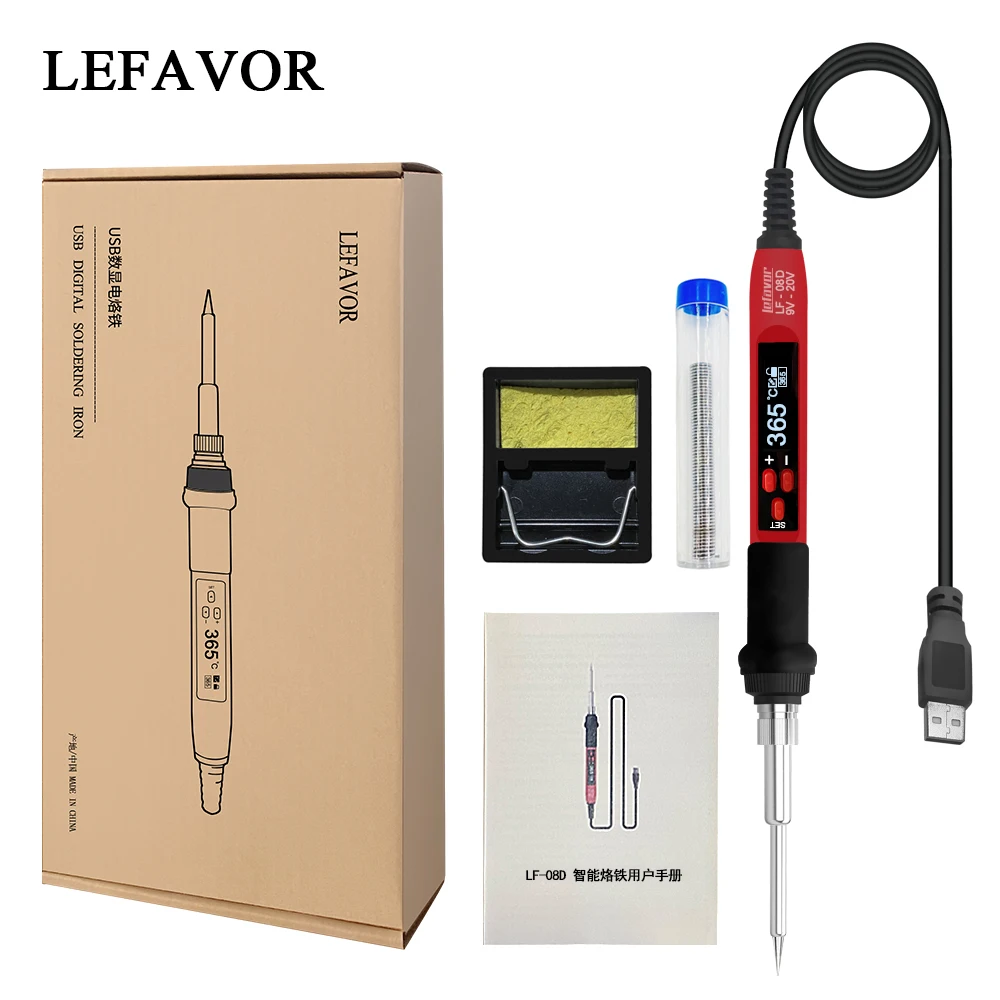 65W USB digital soldering iron Mini Electric Soldering Iron Station Adjustable Temperature Digital Display 9-20V Power Supply