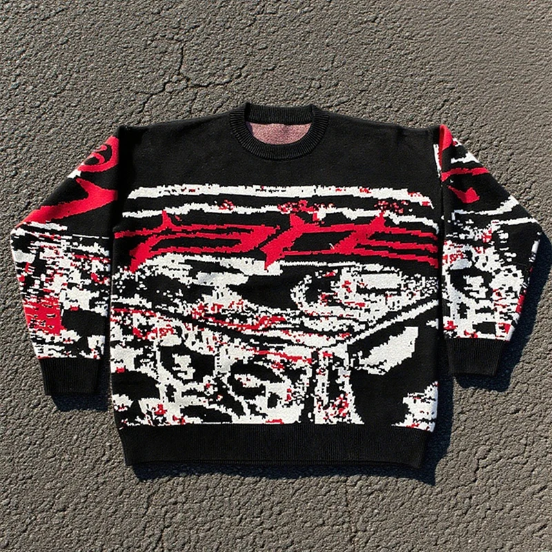 Maglione jacquard di arte della moda di strada Maglione lavorato a maglia stile pigro sciolto da uomo e da donna Maglione caldo hip-hop di High Street