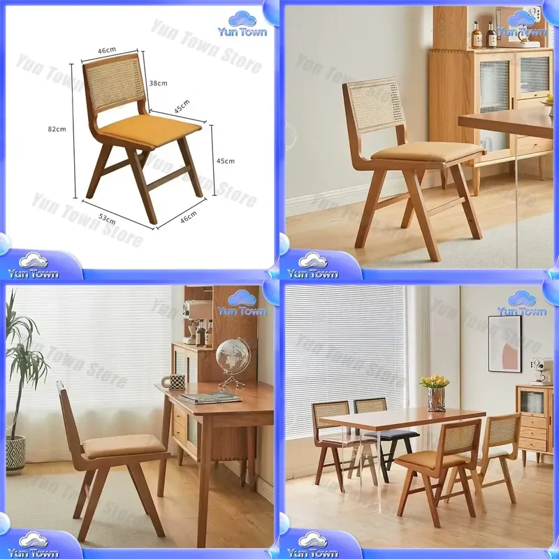 Nordic Retro Style Solid Wood Dining Chair with Rattan Backrest for Home B&B Chandigarh Japanese Minimalist Decor for Small