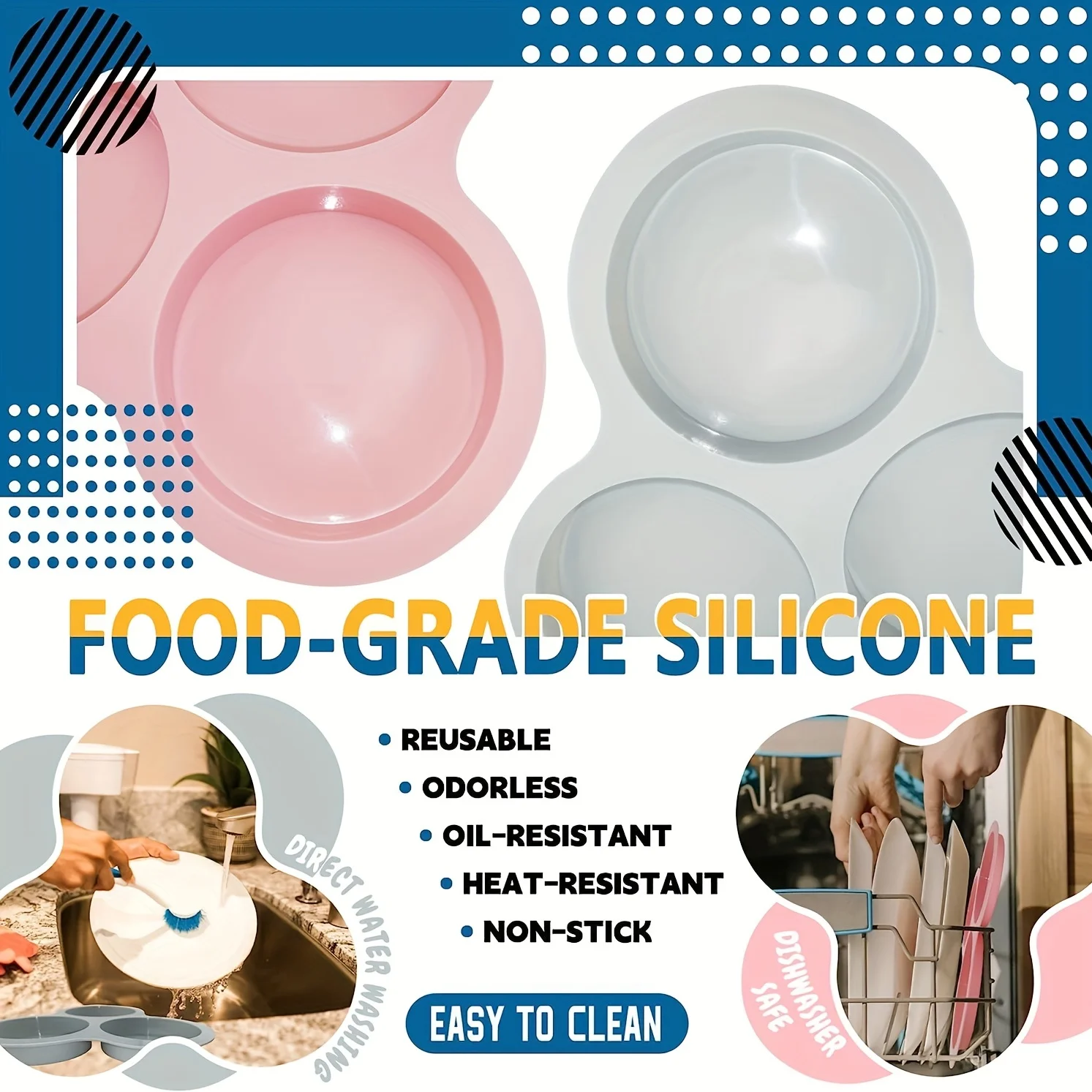 Reusable Air Fryer Egg Mold Non-Stick Air Fryer Baking Pan 3 Cavity Silicone Muffin Pans for Baking Hamburger Bun Pan Bakeware