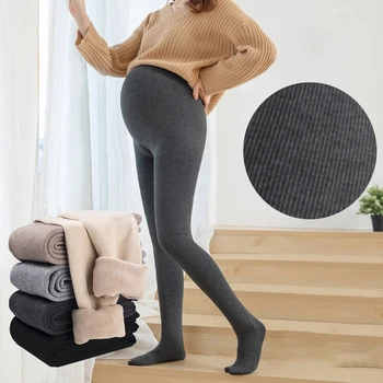 Hause Tragen Schwangere Frauen Leggings Baumwolle Vertikale Streifen Herbst Winter Plus Fleece Verdickte Warme Bauch Unterstützung Strumpfhosen