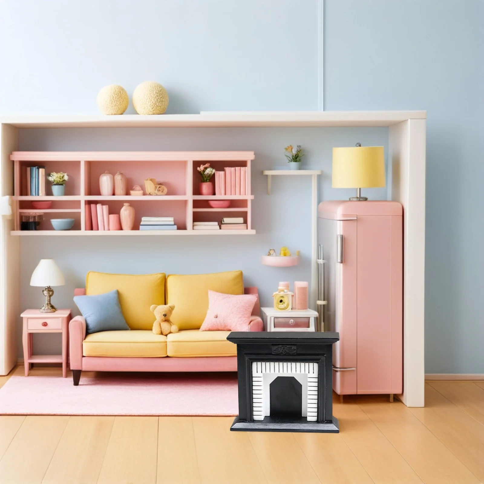 

House Furniture Model Mini Small Dollhouse Ornament Living Room Wooden Miniature Play Fake Fireplace