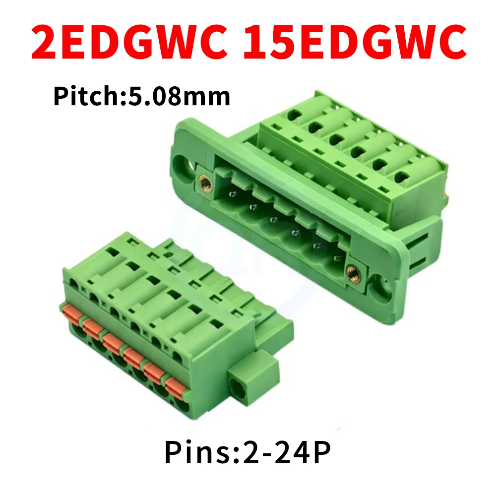1 Set 5.08mm Bulkhead Screwless Quick Wiring Male-Female Terminal Complete Set KF 2EDGWC 15EDGWC 2EDGKDPM 2~24Pin