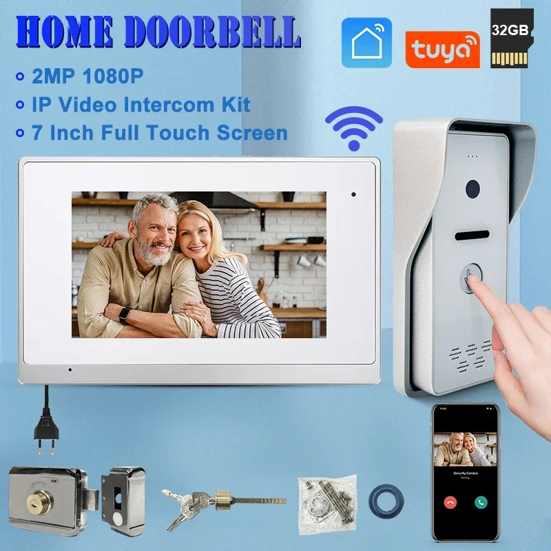 

Smart Life Video Doorbell Camera Smart Doorbell 2MP 2-Way Audio Cloud Storage Security Smart Doorbell WiFi Intercom White