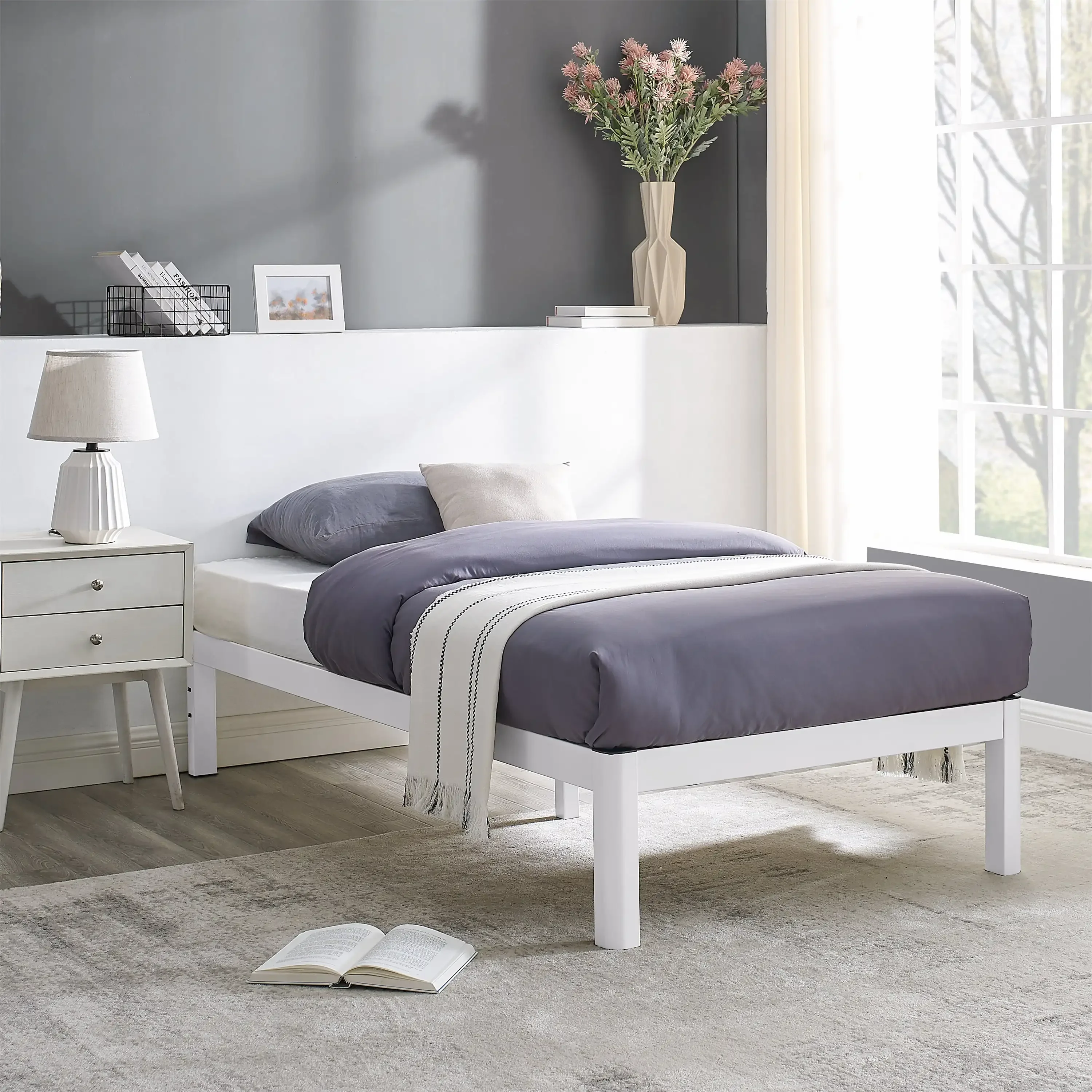 Mainstays Wood Slat White Metal Platform Bed Frame Twin 75