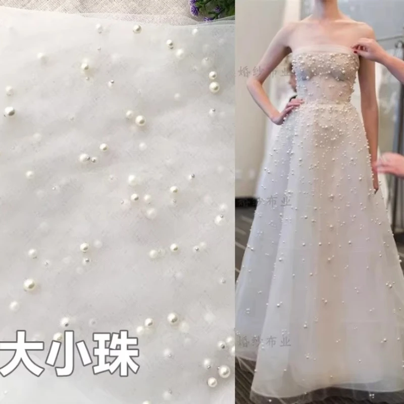 Pearl Mesh Fabric Soft Wedding Dress Headdress Curtains Background Decorative Apparel Sewing Fabric Wholesale Cloth Diy Material