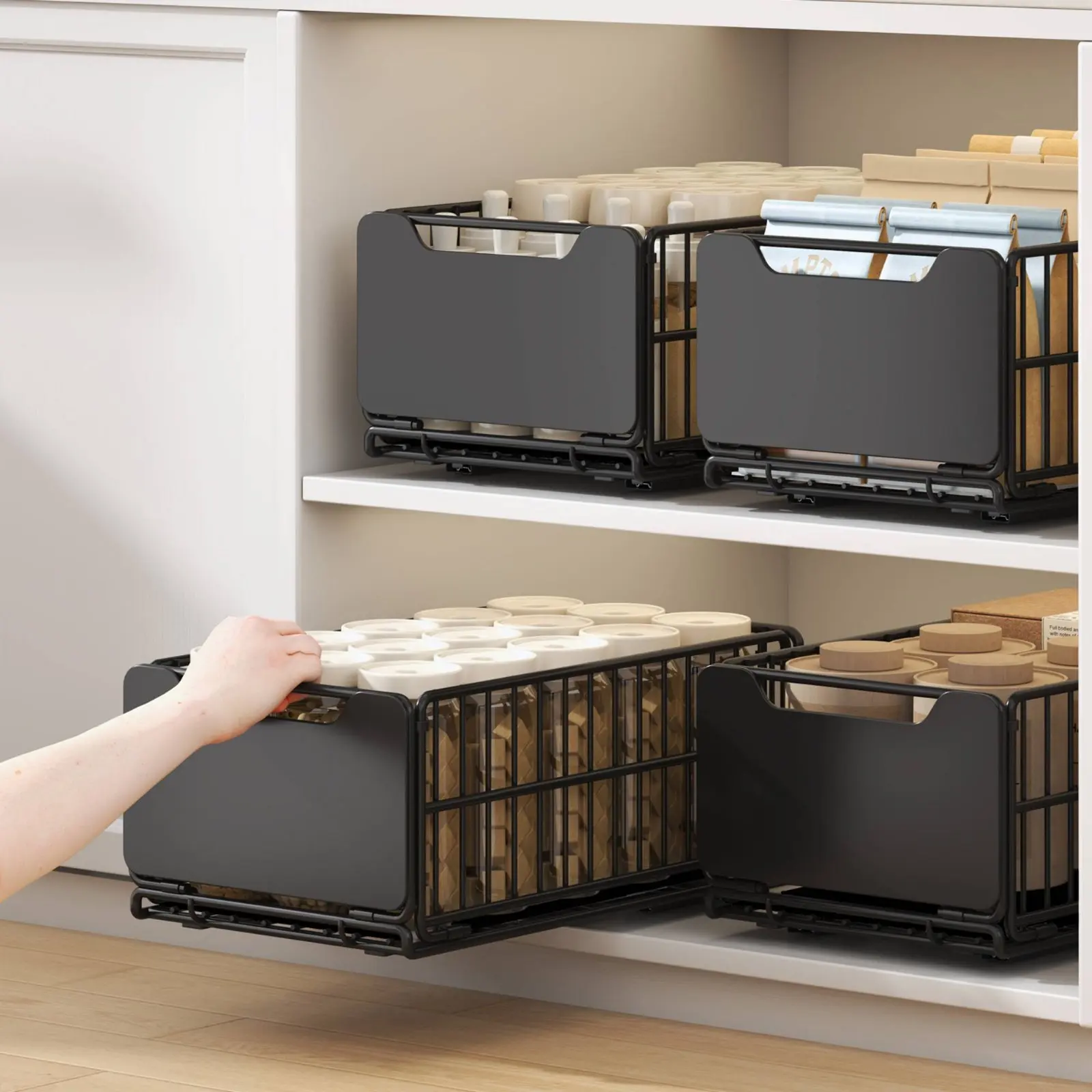

Under Sink Organizer Foldable Sliding Cabinet Basket Pull-Extendable Cabinet Drawer Large Capacity Household Storage for Pantry