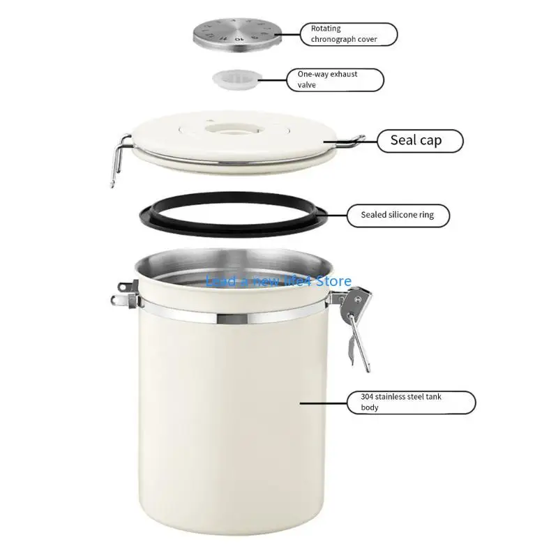 Y55E Coffee Canister Airtights Stainless Steel Container for Coffee Bean 1800ml Teas & Coffee Storage Jar with co2 Valves