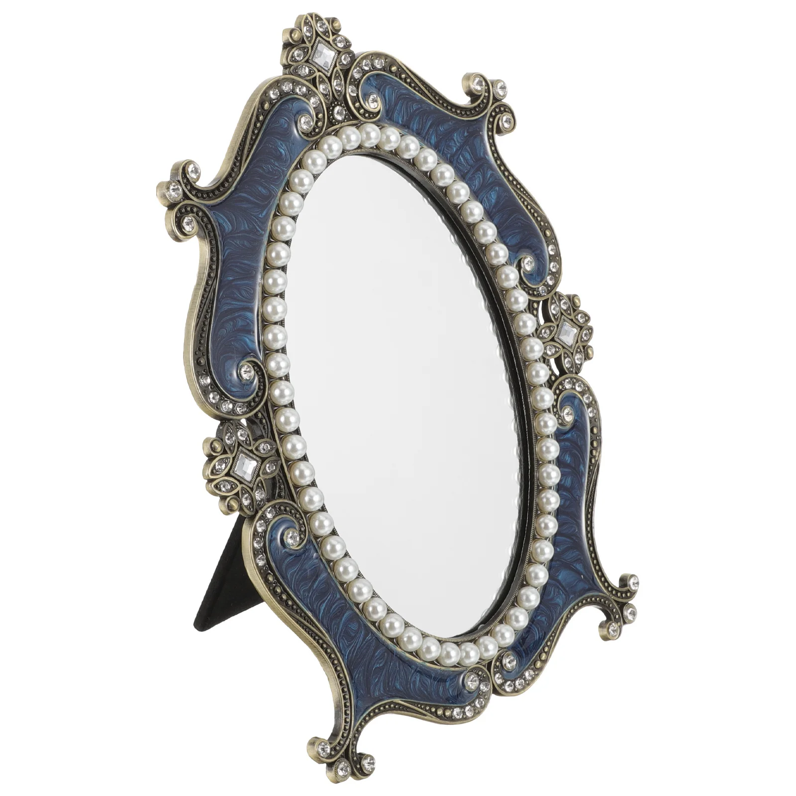 豪華なパールダイヤモンド化粧鏡レトロデスクトップバニティミラー安定したベースドレッシングテーブル装飾ギフトヨーロッパの装飾