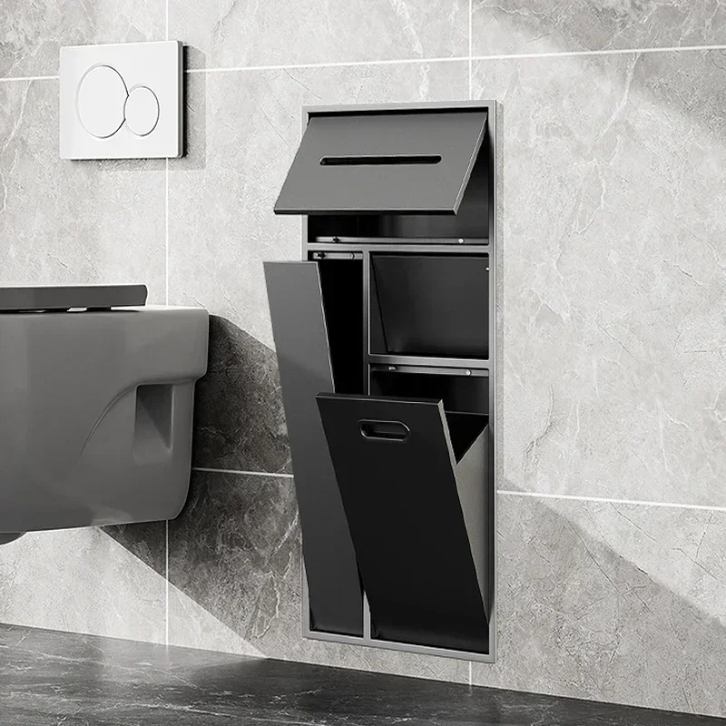 Stainless Steel Niche Bathroom Metal Embedded Trash Can Cabinet Finished Toilet Side Tissue Storage Rack