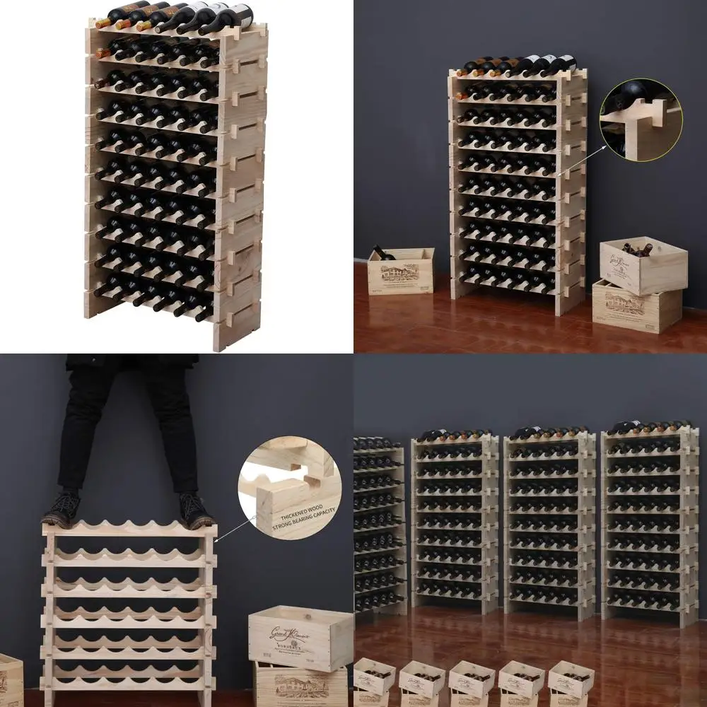 

Stackable Solid Wood Wine Rack for 60 Bottles in Natural Finish