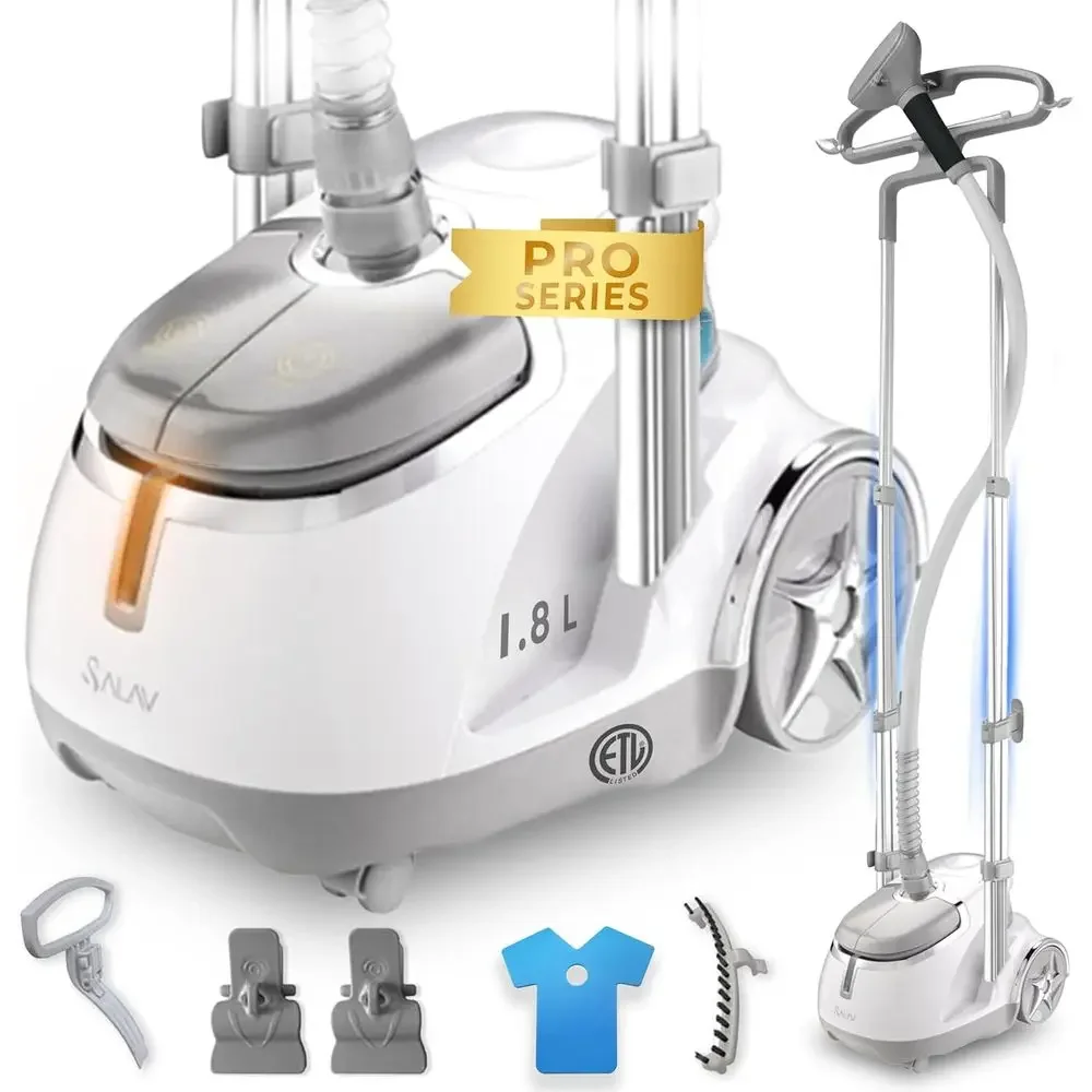 Proional Standing Garment Steamer – 1500W Heavy-Duty Clothes Steamer with Retractable Cord, oot Pedal Control, Rolling Wheels, S