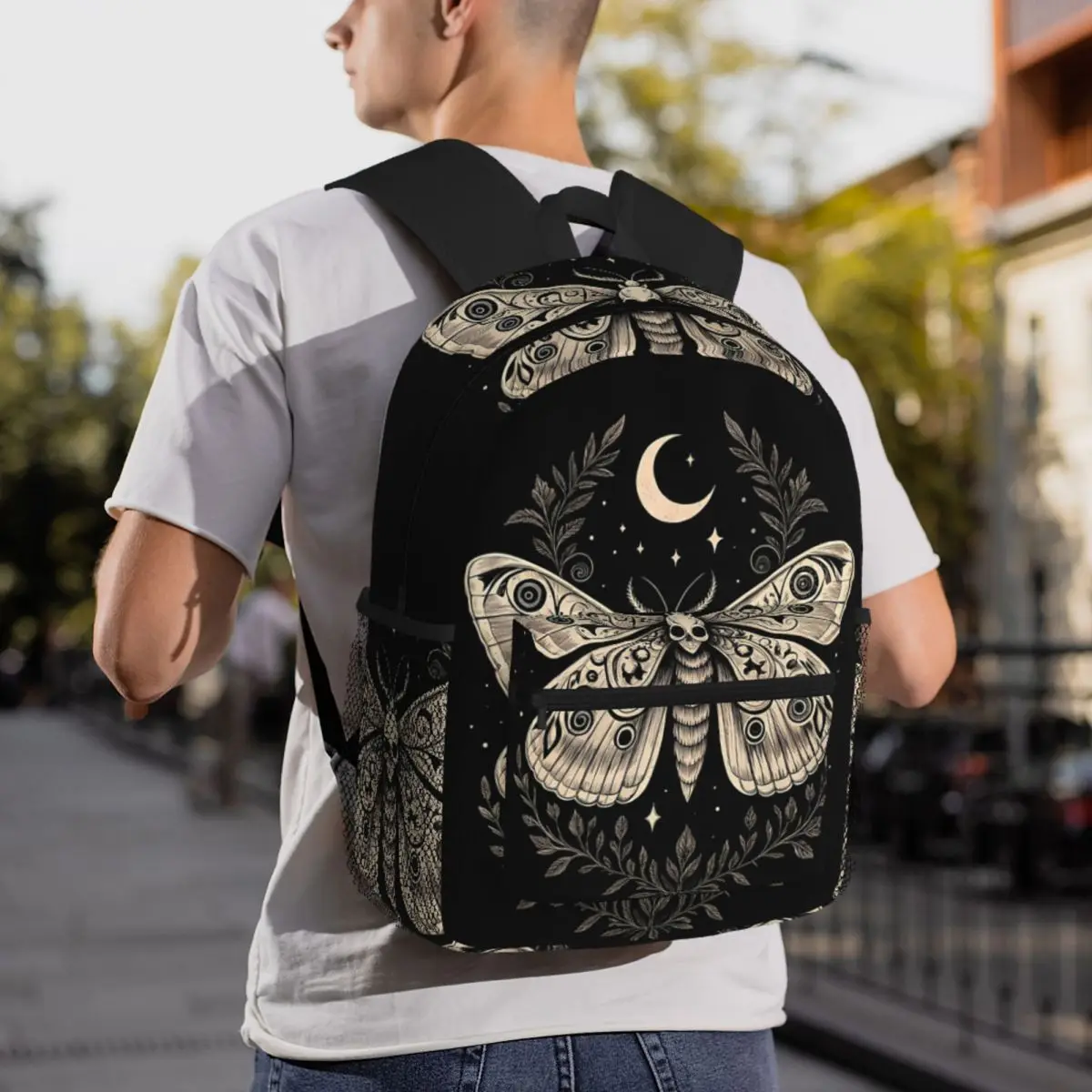 Mystical Gothic Skull Moth And Flower Backpack Daypack Large Capacity Boys Girls BookBag School Bag Shoulder Bags for Men Women