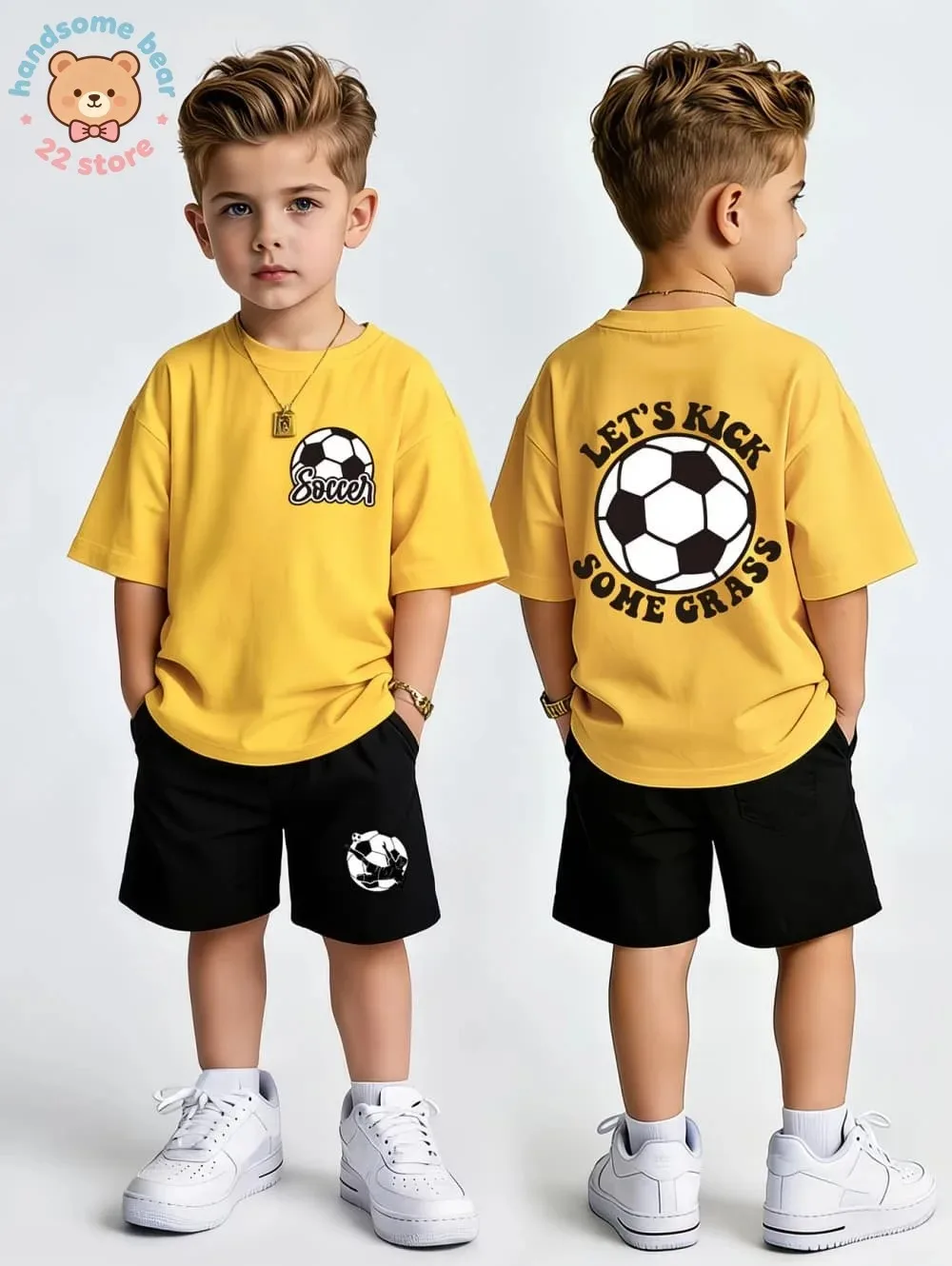 Summer Clothing Set Kids Soccer Print T-shirt Shorts 2PCS Outfit Children Sport Casual Tracksuit Cotton Teenage Boy Clothes