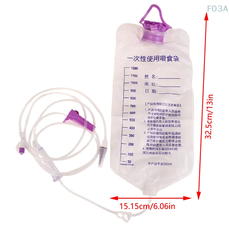 1200ml Medical Plastic Feeding Bag Enteral Nutrition Supply Bag Nasal Feeding Nutrient Gravity Pump Transparent Tube Bag