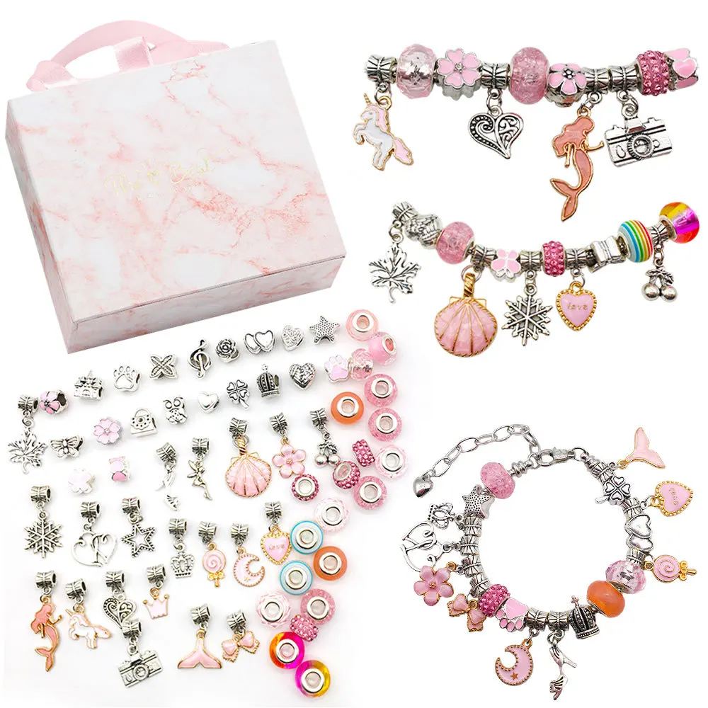 

Children's Girl DIY Handmade Crystal Bracelet Ornament Accessories Jewelry Pendant Birthday Charms with Gift Box Set