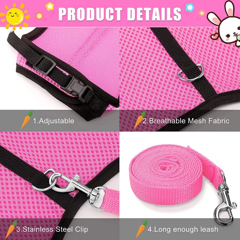 1PCS Pet Mesh Harness With Leash Small Animal Harness Vest for Hamster Rabbit Guinea Pig Small Pet Collar Accessories