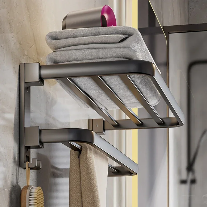 

Bathroom Shelving Towel Rack - Easy Hang Storage for Bath Towels, No Punching Required, Light Luxury Design, Towel Shelf