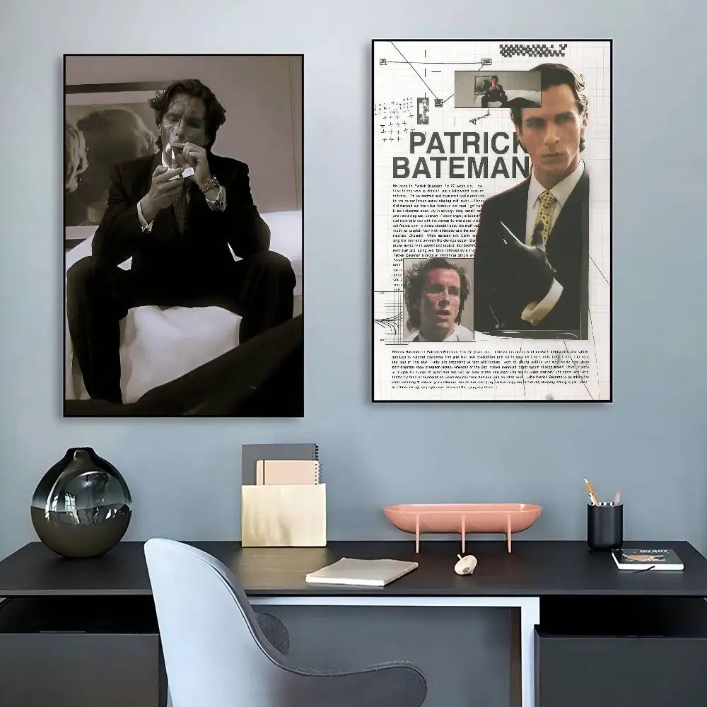 Patrick Bateman American Psycho Black Cult 2000s Movie  Vintage Posters Waterproof Paper Sticker Coffee House Bar Home Decor