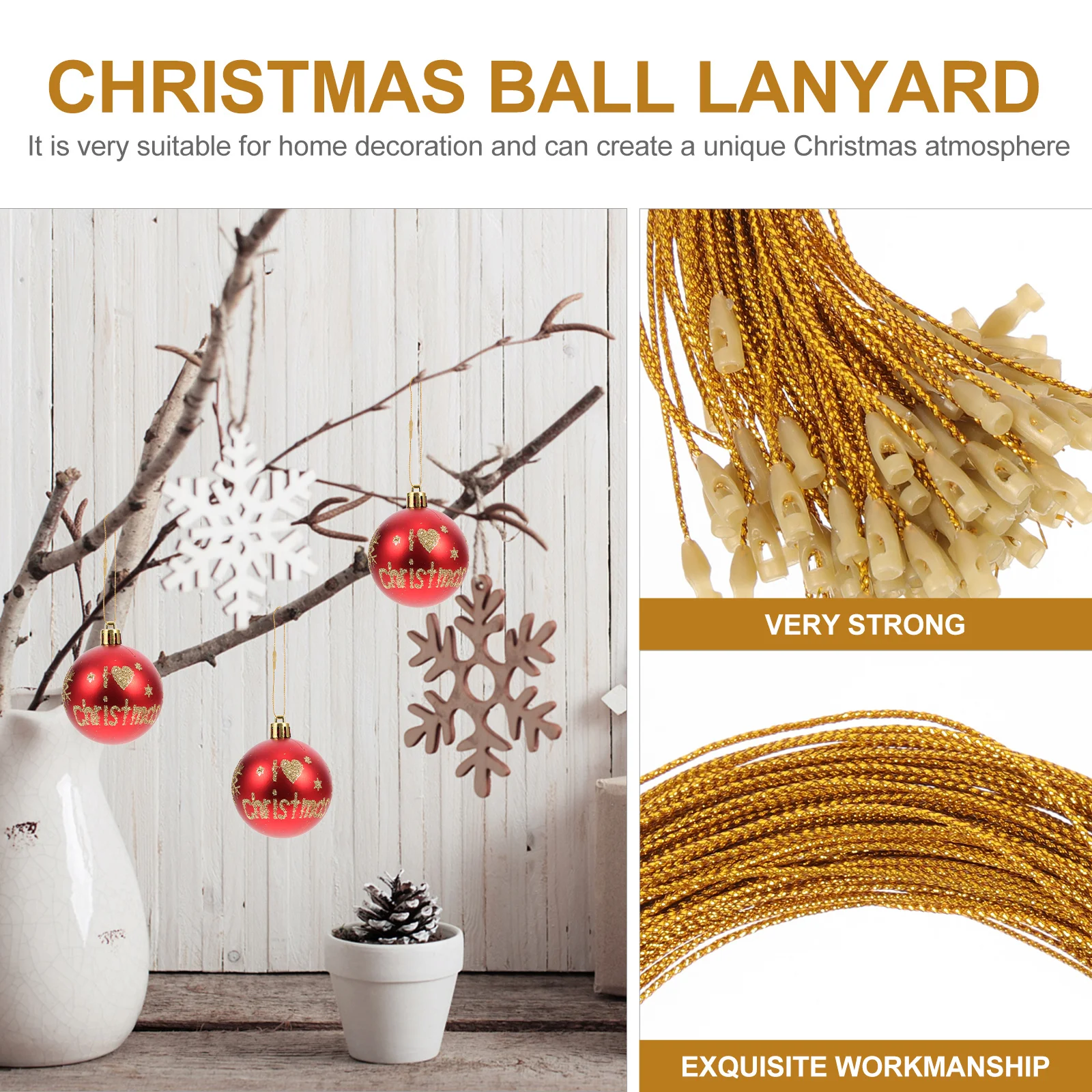 

200pcs Christmas Ball Hangers Snap Locking Ropes For Xmas Tree Ornament Hanging Diy Crafting Party Supply Decoration