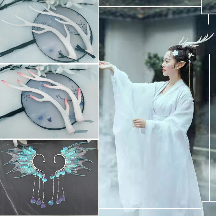 Dragon róg ozdoba do włosów dziewczyna nakrycie głowy obręcz do włosów rekin Hanfu akcesoria starożytne ubrania spinka do włosów syrenka Cos starożytna