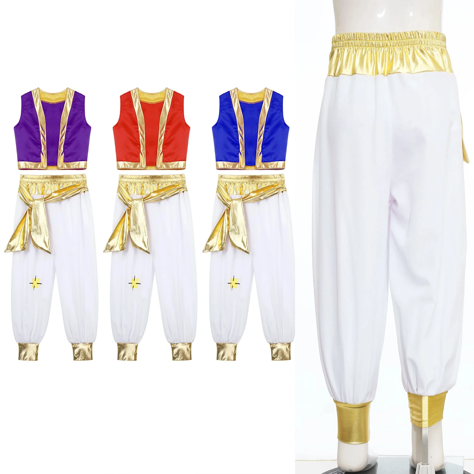 

2 шт., детская одежда для косплея арабского принца для мальчиков, свободный жилет и штаны с игровым персонажем, комплект на Хэллоуин, костюм для выступлений