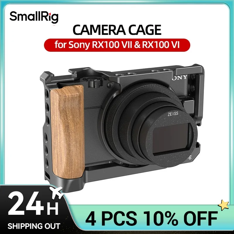 SmallRig Cage for Sony RX100 VII & RX100 VI Camera Feature w/ Wooden Side Handle Cold Shoe Mount Fr Microphone DIY Options 2434