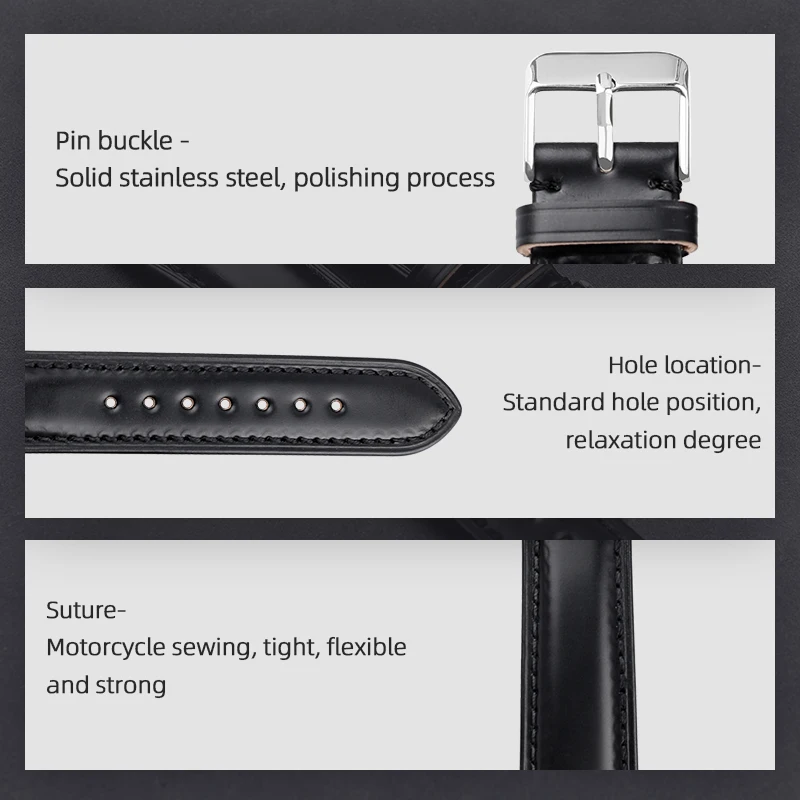 Handmade Japan Horse Leather Watchband18 19 20 22MM Black High-End Wear-Resistant Leather Bracelet Vintage Men\'s Watch Bracelet