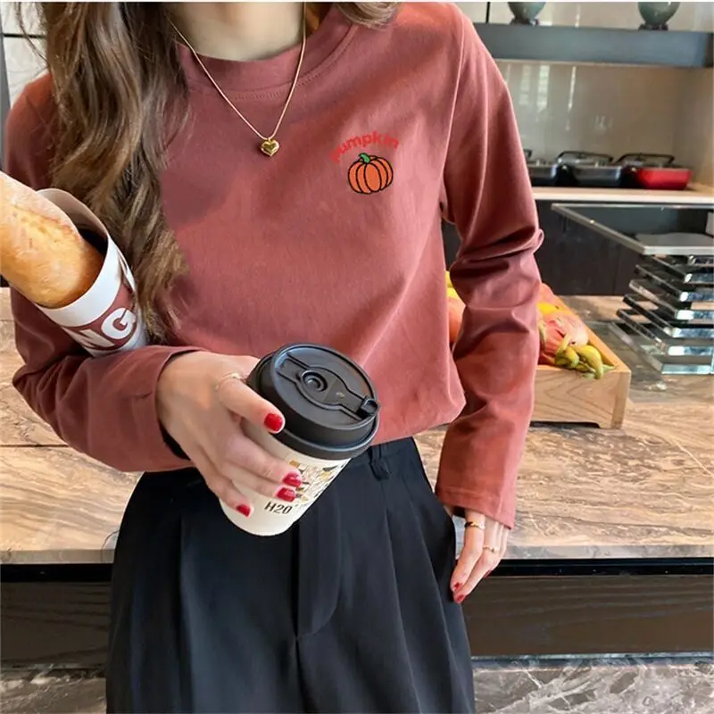 Korean Spring Autumn Women's 2024 New Spliced Pullover O-Neck Printed Letters Fashion Solid Color Loose Casual Long Sleeved Tops