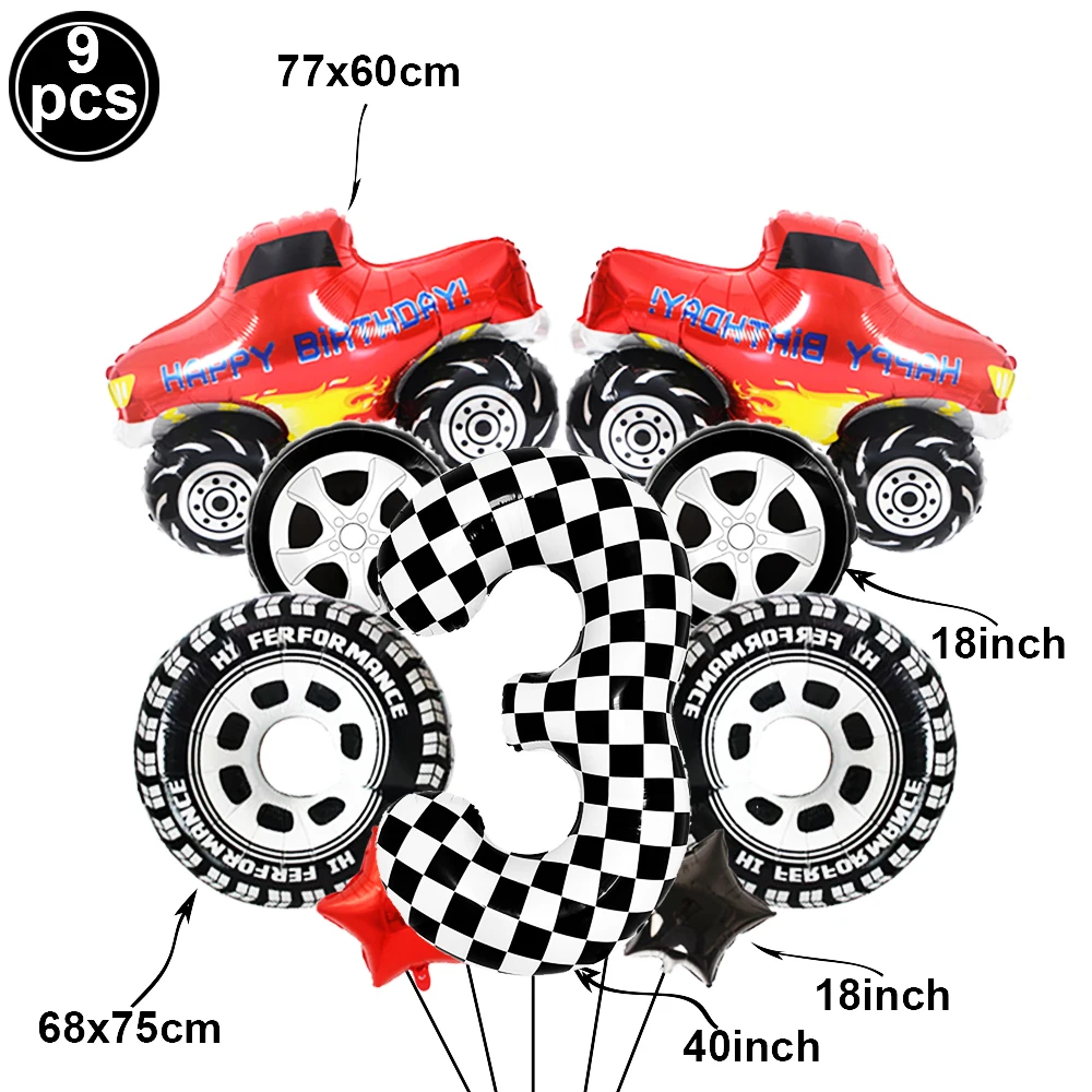 9pcs/Set Racing Car Monster Truck Party Decoration Balloon Largr 40 Inch Number Balloon Racing Car Theme Birthday Party Supplies
