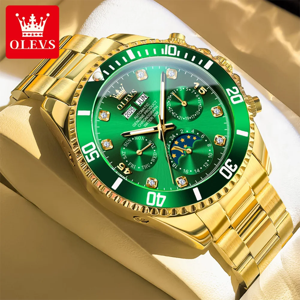 

OLEVS 6729 Mechanical Watch for Men Luxury Brand Original Moon Phase Calendar Waterproof Multifunctional Automatic Men's Watches