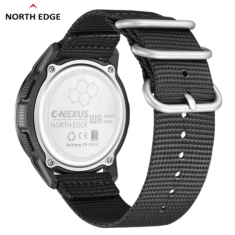 NORTH EDGE Watches for Men New C-NEXUS Compass Waterproof Stopwatch Carbon Fiber Nylon Strap Mens Watch with Box Reloj Hombre