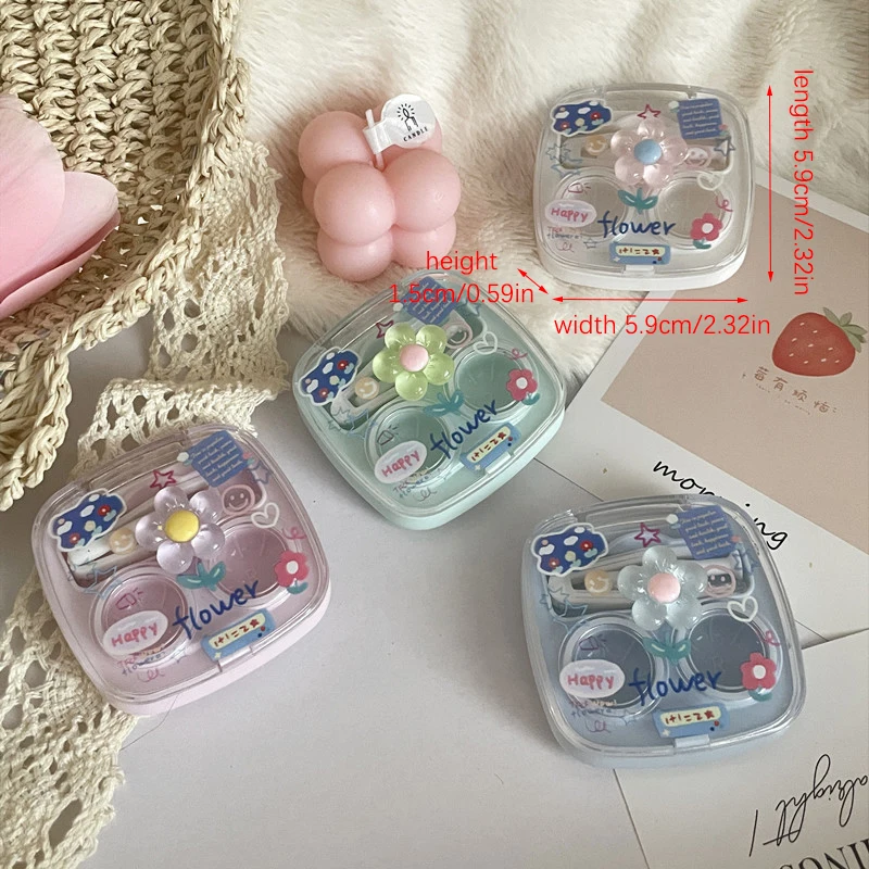 Cute Portable Contact Lens Box para Meninas, Minimalista Mini Contact Lens Storage Container, Lens Case, Kit de Viagem