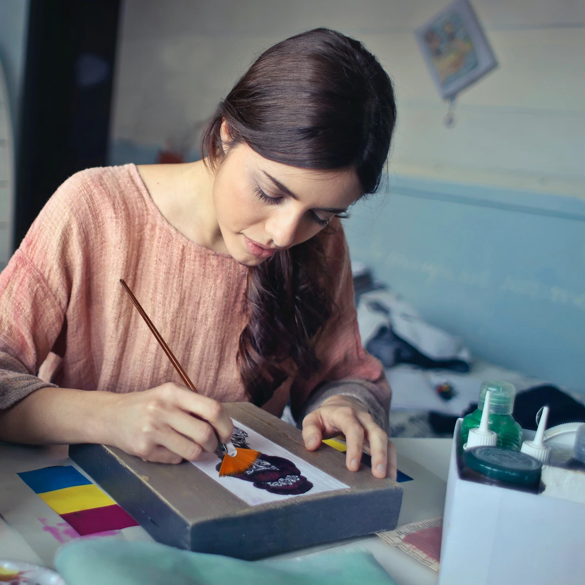 

9pcs Paint Set Nylon Hair Long Handle Fan Shape Painting Art Supplies Small Oil Nylon Wool Brush Oil Drawing Brush