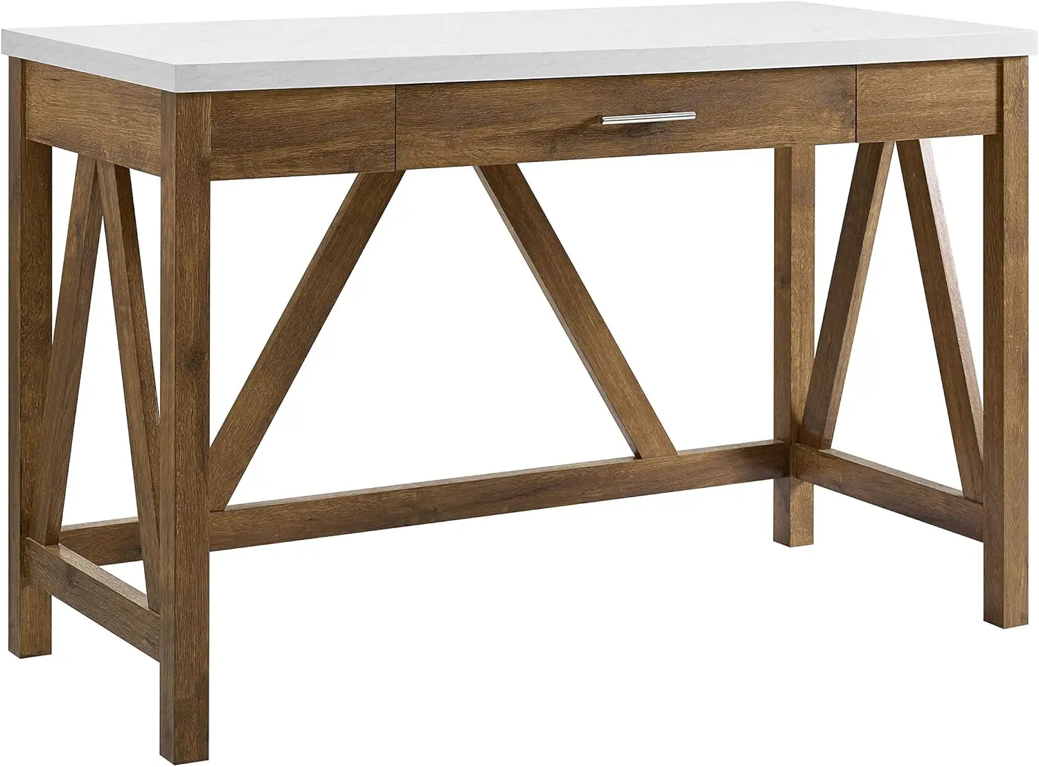 Rustic Farmhouse Wood Computer Writing Desk Home Office Workstation Small, 46 Inch, Marble and Walnut