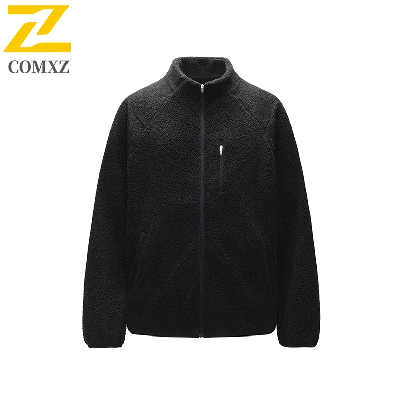 COMXZ Men Jacket 2025 Casual Stand Collar Outdoor Travel Windproof Coat Hiking Liner Fleece Lined Thickened Winter Garment