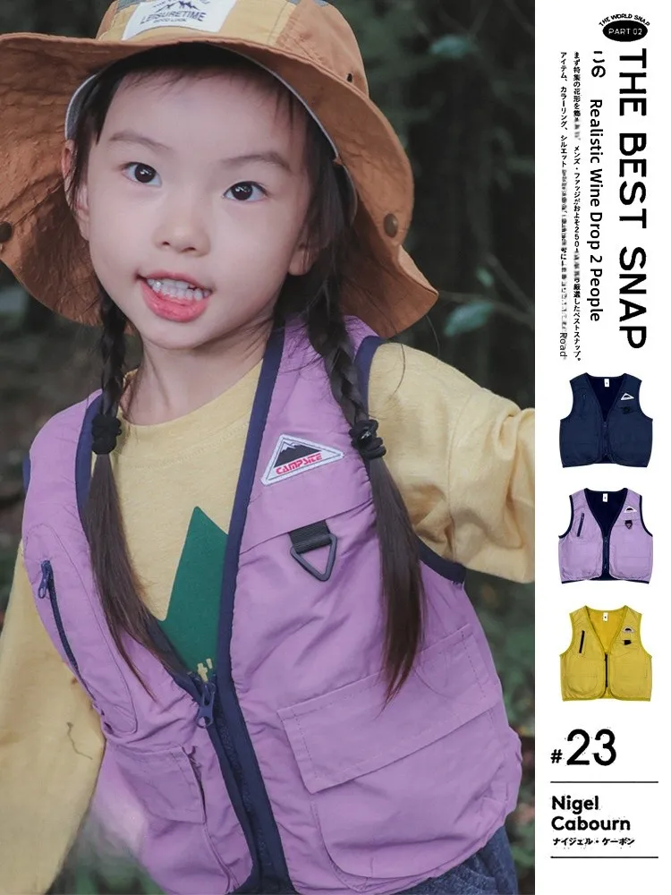 

Spring Autumn Children's Workwear Vest Boys Girls Outdoor Wind Multi-Function Pocket Vest Cotton Blend No Iron Treatment