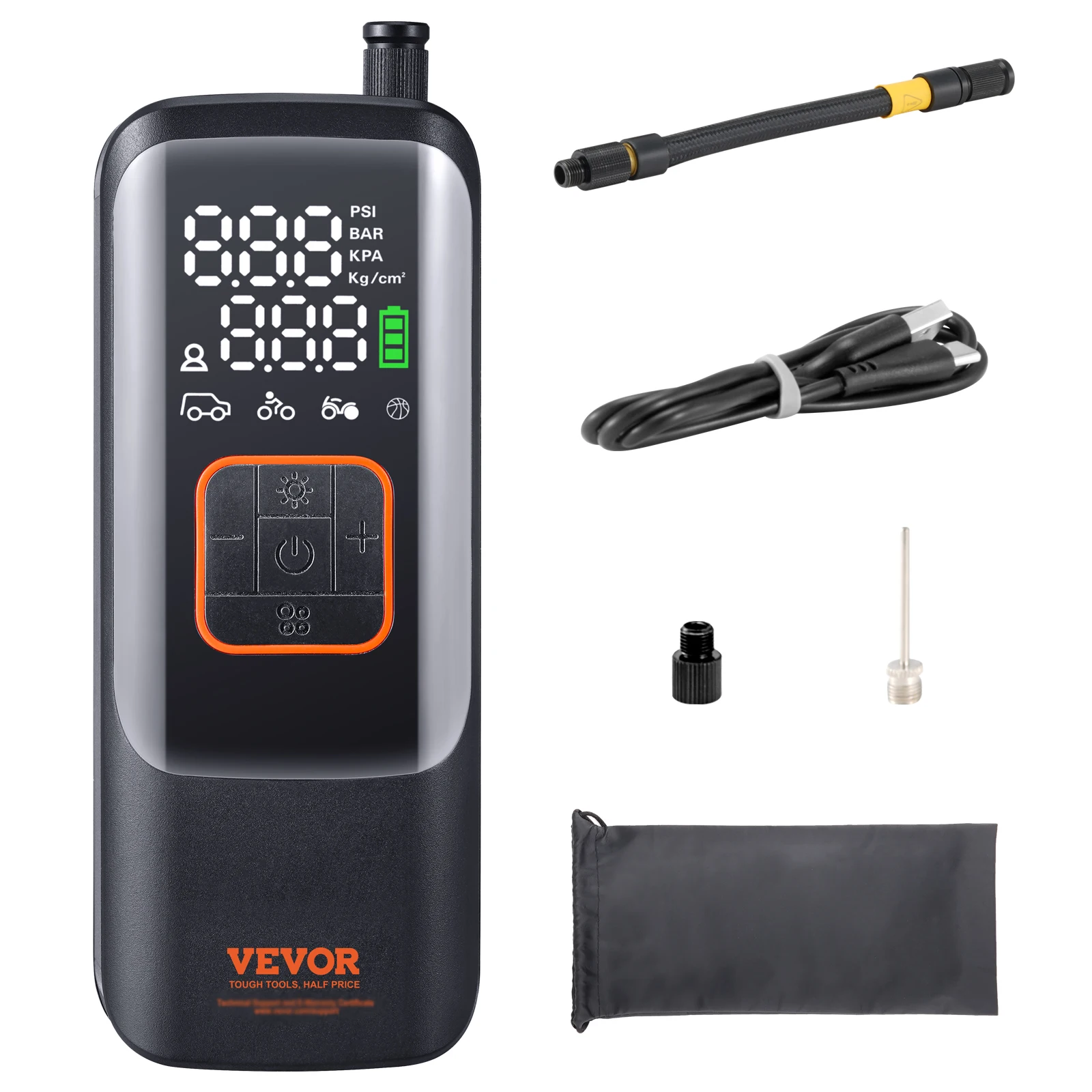 

Портативный воздушный компрессор VEVOR, электрический воздушный насос 150PSI, 4000 мАч, перезаряжаемый насос для шин для автомобиля, мотоцикла, велосипеда, мяча