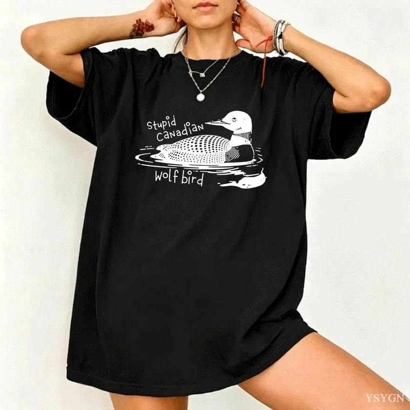 Stupid Canadian Wolf Bird Tshirt Hockey Romance LGBT T Shirt Men Women Casaul Cotton Short Sleeve Round Neck Tees Streetwear