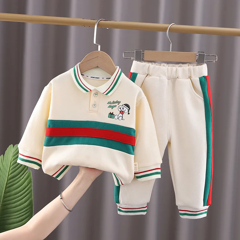 New Kids 2pcs Clothing Spring Autumn Boutique Long Sleeve Color Stitching Pullover Shirt + Pants Sport Set Baby Boys Clothes