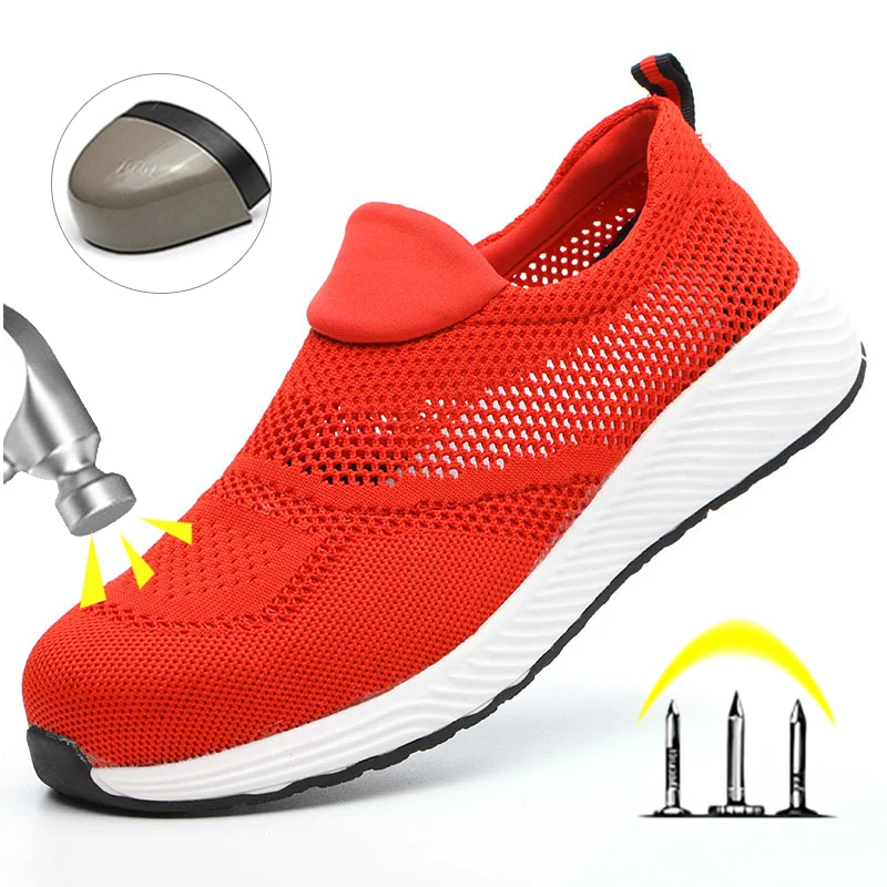 Summer Mesh Light Work Sneakers Steel Toe Protective Work Safety Shoes Men Women Breathable Construction Shoes Work Boots Men