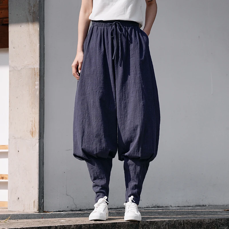 Traditional Chinese Zen-Inspired Lounge Pants | 100% Cotton Elastic Waist, Loose-Fitting Elegance for Modern European Wardrobes