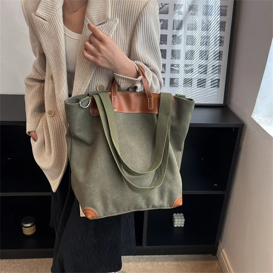 2024 Designer Shoulder Crossbody Bags Female Large Capacity Tote Leather Casual Canvas Women Handbags Patchwork Shopper Bag